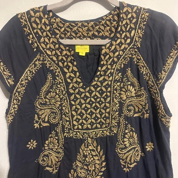 Roberta Roller Rabbit Dark Navy Bespoke Faith Dress with beige embroidery size M - Picture 9 of 15